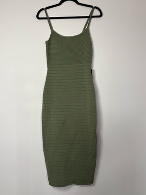 BNWT Express Contour Ribbed Scoop Neck Midi Army Green Sweater Dress Fitted
